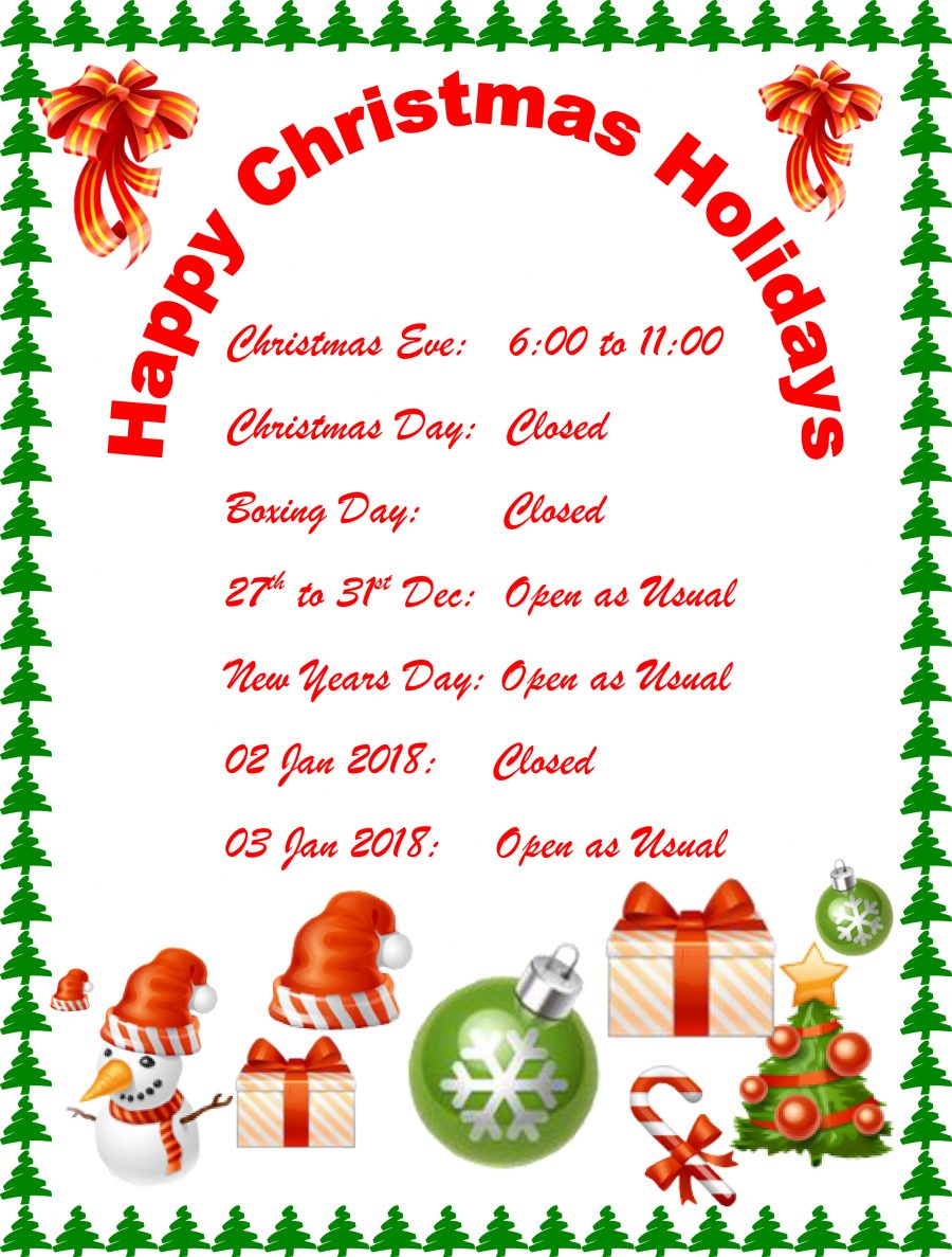 Christmas 2017 Opening Times
