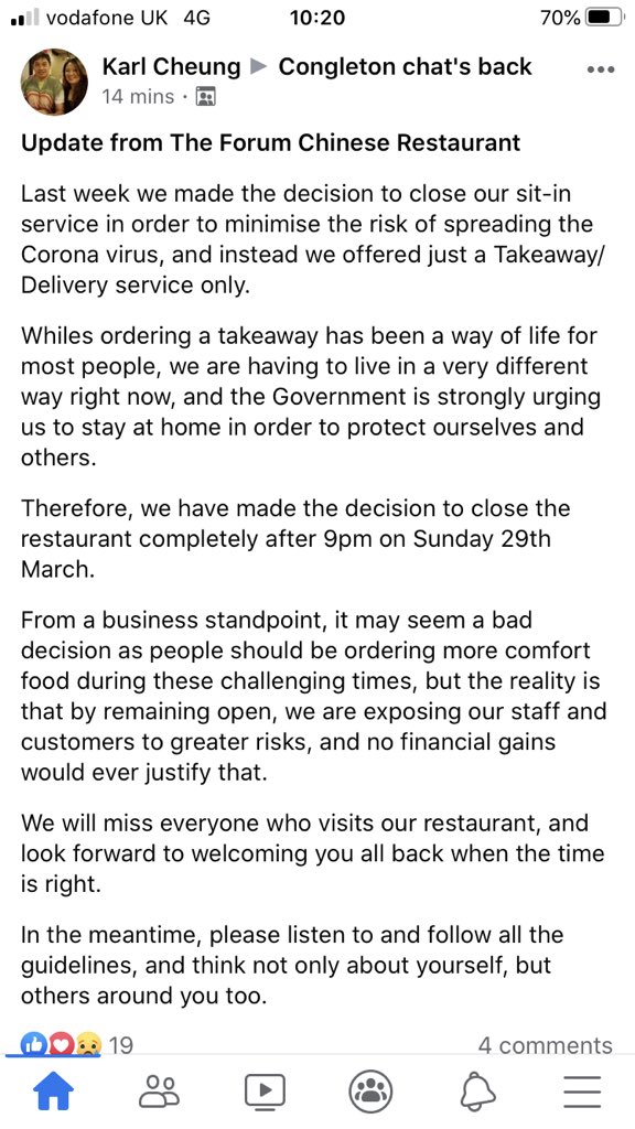 We have stopped Takeaways/Deliveries until further notice.